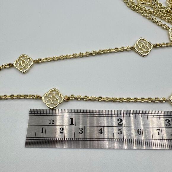 Kendra Scott Devalyn Logo Station Necklace Long Gold Tone Signed Like New 40” - Picture 9 of 13